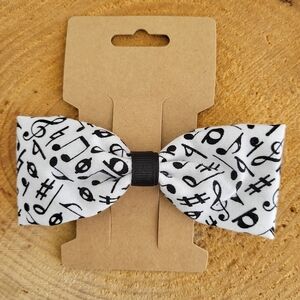 Handmade fabric Musical Notes Kids Bow Tie - Black and White